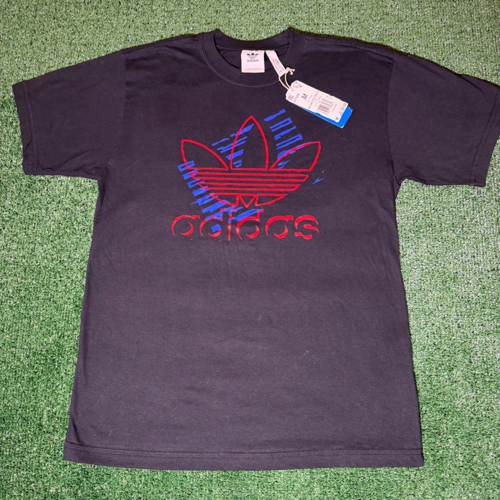 Adidas Originals OG Sketch Trefoil T-Shirt Black Red Blue IZ1328 Mens Medium